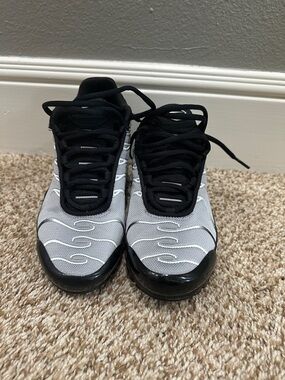 Nike Kid’s Air Max Plus Black and Silver Mesh Athletic Sneakers